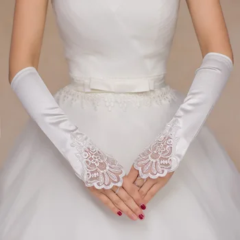 Свадебные перчатки невесты Вечернее платье Перчатки без пальцев Бусины Кружева Атласные Свадебные перчатки