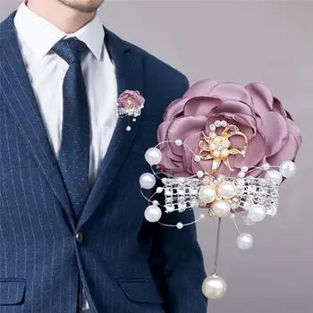 Свадебный цветок на запястье Элегантный дизайн из искусственного жемчуга и страз, никогда не вянущий цветок на запястье для подружек невесты и жениха