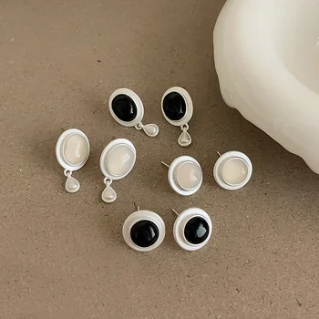 Серьги ROPUHOV 2023 из матового металла премиум-класса с камнем Кошачий глаз в стиле ретро и минимализм для женщин