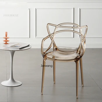 Скандинавские обеденные стулья Кухонная мебель Акриловый Прозрачный стул Пластиковое кресло Хрустальный обеденный стул Стул со спинкой на открытом воздухе B