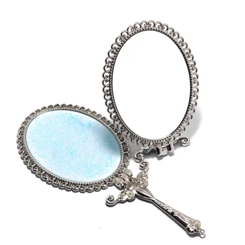Складное ручное зеркало Портативное роскошное винтажное ручное бытовое зеркало для макияжа в европейском стиле Ретро металлическое мини зеркало с ручкой