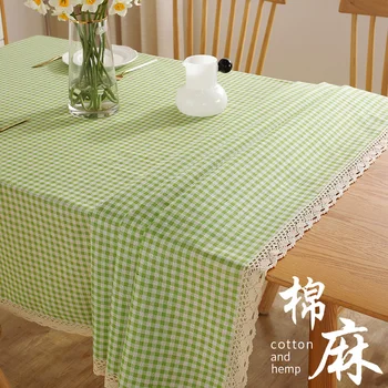 Ткань для скатерти, хлопок и лен, простое кружево, коврик для стола, прямоугольная скатерть для чайного стола в студенческую клетку