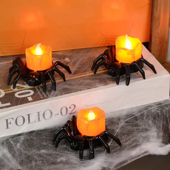 Украшения для Хэллоуина Светодиодная свеча Пластиковая лампа в виде паука-тыквы для домашнего бара, Дом с привидениями, декор для вечеринки на Хэллоуин, реквизит ужасов