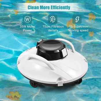 Умный беспроводной роботизированный очиститель бассейна 35 Вт, пылесос для бассейна мощностью 35 Вт, мощное всасывание длится 90 минут со светодиодным индикатором, поддержка самостоятельной парковки