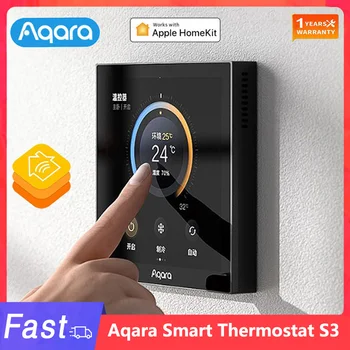 Умный термостат Aqara S3 с сенсорным экраном 3,95 дюйма, поддержка голосового управления, определение температуры и влажности для умного дома Homekit