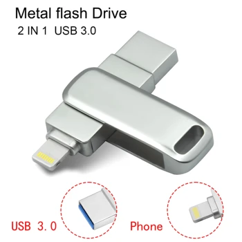 Флэш-накопитель USB 3.0 32 ГБ 64 ГБ 128 ГБ 256 ГБ 2-в-1 с несколькими интерфейсами для iPhone 14/13/12/6 /6s/6Plus /7/7Plus /8 / X Usb / Otg / Lightning