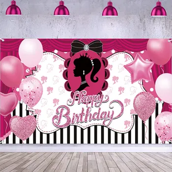 Фон для фотосессии принцессы Розовый реквизит для вечеринки в честь дня рождения для девочек, фоновый плакат с Днем рождения, Фотобудка для вечеринки в пользу девочек
