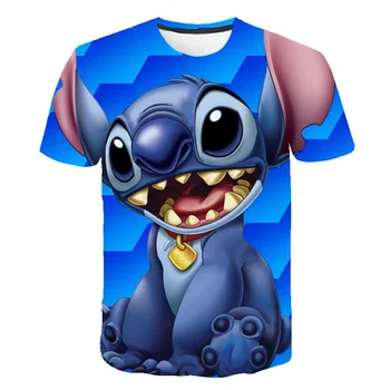 Футболки Disney Kawaii Lilo Stitch, Детская футболка с 3D Принтом, Летняя Модная футболка с мультфильмами Для мальчиков И девочек, Унисекс, Детские футболки, Топы