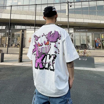 Хип-хоп Американская уличная хлопковая футболка в стиле ретро, мужская летняя футболка с граффити в стиле рок, пиксельный ветер, топ с короткими рукавами, мужская одежда