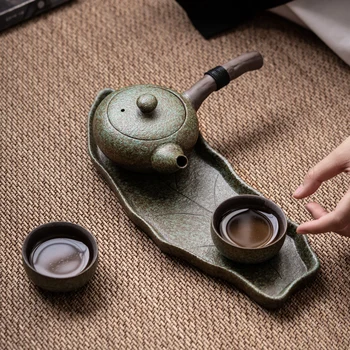 Чайный сервиз из грубой керамики для сухого замачивания для домашнего хозяйства Простой Японский Винтажный Керамический чайник с боковой ручкой Кунг-фу, Чашка для чая