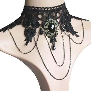 Широкое ожерелье IHUES в стиле панк в Европе и Америке, черное кружевное ожерелье для женщин, банкетное платье, цепочка-ошейник с кисточкой
