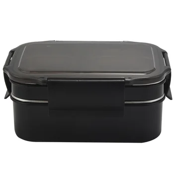 Штабелируемый ланч-бокс/ коробка для закусок из нержавеющей стали 304, 2-х уровневый Бенто/ контейнер для еды для взрослых или детей, черный