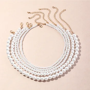 Элегантное круглое жемчужное ожерелье для женщины, ожерелье из искусственного жемчуга, Свадебный подарок подружек невесты, ювелирные изделия, Темпераментное ожерелье