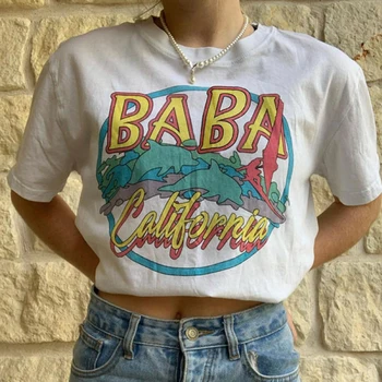 Эстетичная Калифорнийская футболка для женщин Harajuku в винтажном стиле Бохо 90-х, Дельфин Каваи, Милая графическая забавная футболка, Топы с коротким рукавом